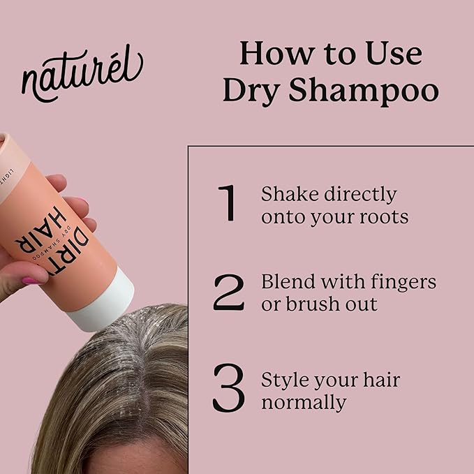 Naturel Dry Shampoo Volumizing Powder for Light and Dark Hair | Non-Aerosol, Made in USA, No Benzene, Vegan, Talc and Aluminum Free | Grapefruit Essential Oil | 2.6 OZ Plastic-Free Packaging