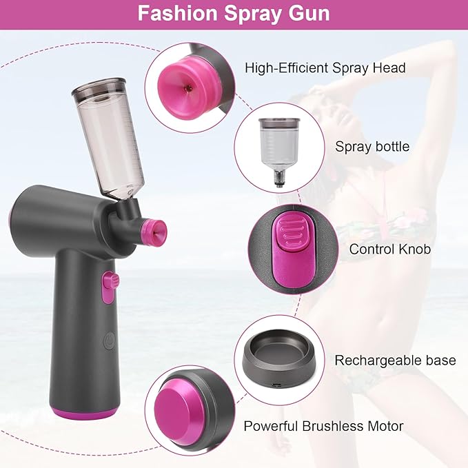 Spray Tan Machine, Portable Spray Tanning Gun Machine with Brushless Motor, Rechargeable HVLP Airbrush Spray with 100ml Cup for Beach Tan, Mobile Tan, Self Tan, Outdoor Tan, Home Tan, Salon