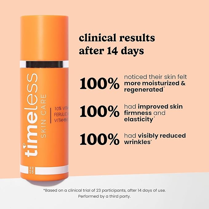 Timeless Skin Care Vitamin C Serum with Vitamin E & Ferulic Acid - Serum - for Oily & Dry Skin - Fragrance-Free - 4 Fl oz
