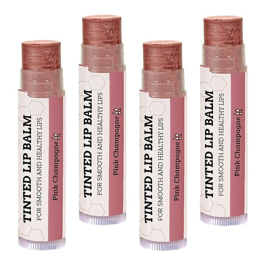 Tinted Lip Balm by Earth’s Daughter – 4 Pack of Pink Champagne Color – Beeswax, Coconut Oil, Cocoa Butter, Vitamin E – Moisturize and Beautify – Paraben Free