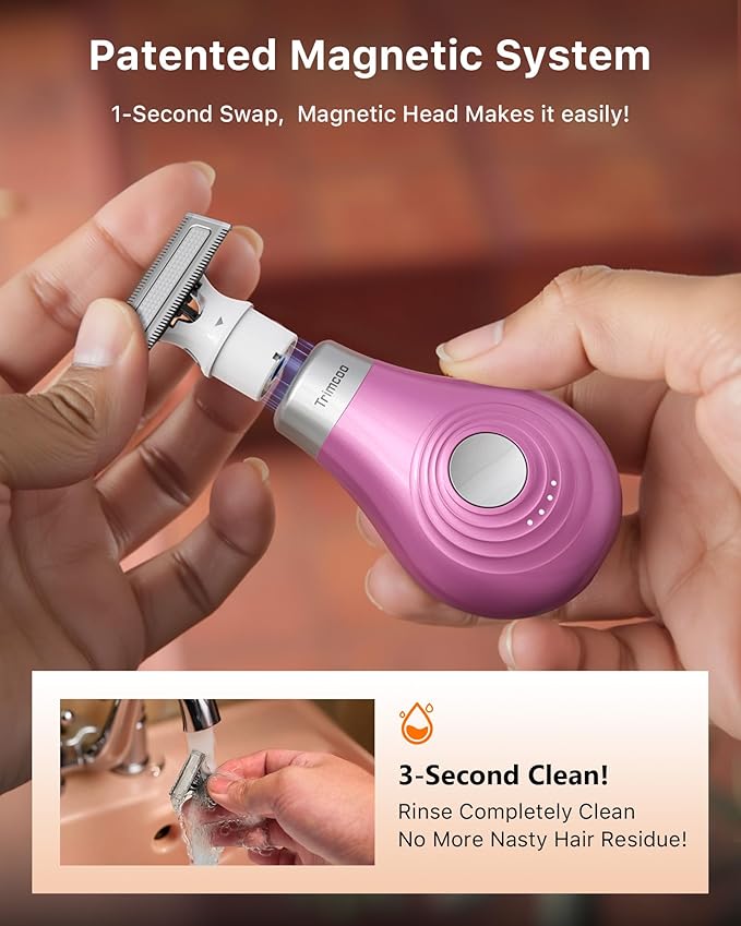 Mini Bikini Trimmer for Women - Intimate Pubic Hair Removal, Electric Body Groomer, Small Portable Wet/Dry Shaver, Magnetic Blade, USB-C Rechargeable with Travel Case, Easy to Clean (Pink)
