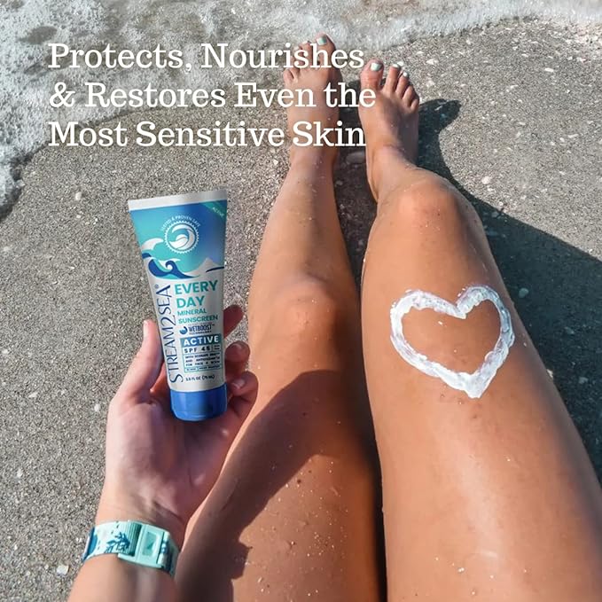 SPF 45 Every Day Active Mineral Sunscreen | 2.5 Fl Oz Biodegradable & Reef Safe Sunscreen for Face & Body | Non-Greasy, Lightweight & Sheer Mineral Protection Against UVA & UVB by Stream2Sea