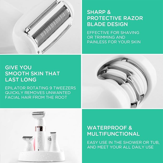 VOYOR Electric Shaver for Women Bikini Trimmer Hair Remover for Face Body, 5 in 1 Groomer Kit Lady Shaver Bikini Razor Women for Hair Trimmer, Cordless Rechargeable Waterproof ES500