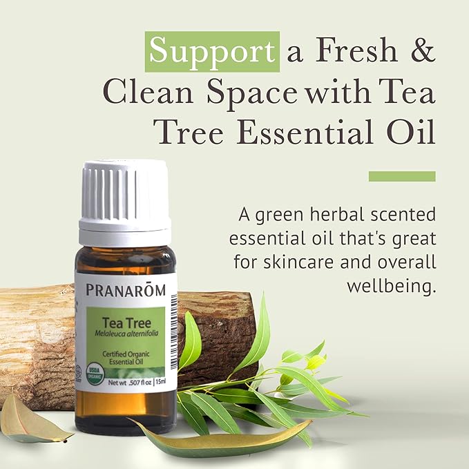 Pranarom USDA Certified Organic Tea Tree Essential Oil (15ml), 100% Pure Undiluted Therapeutic Grade from Zimbabwe for Aromatherapy, Diffuser, Healthy Skin & Hair, Massage, Relaxation