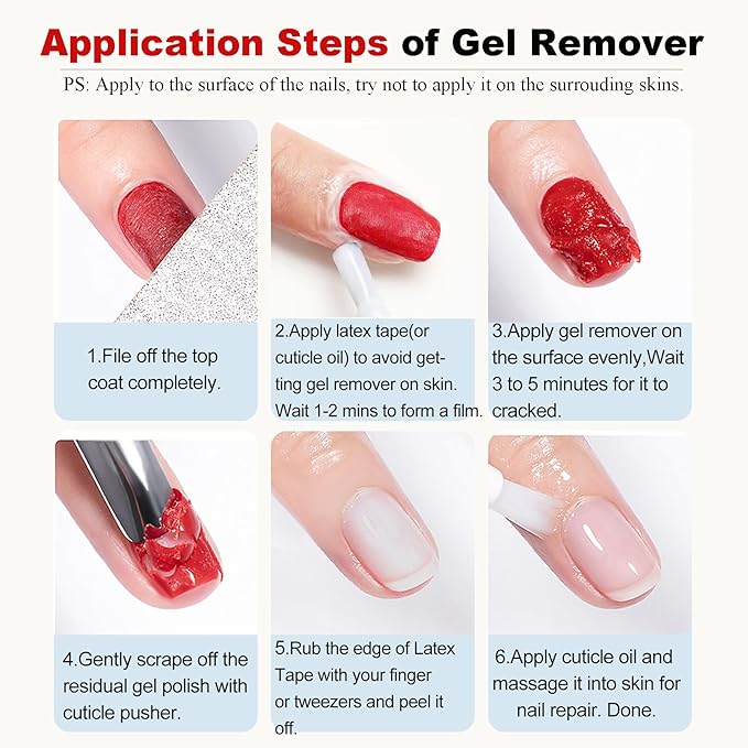 Gel Nail Polish Remover-2pcs with Nail Steel Pusher, Scraper and 2 Pieces Nail File, Quickly Remove Gel Polish in 2-5 Minutes at Home, No Need to Wrap and Soak