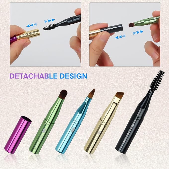 Unaone 4 in 1 Makeup Brush - Lip Brush for Lipstick, Eyebrow, Eyeshadow, Spiral Eyebrow Portable Detachable Multi-functional Lipstick Brush for Makeup