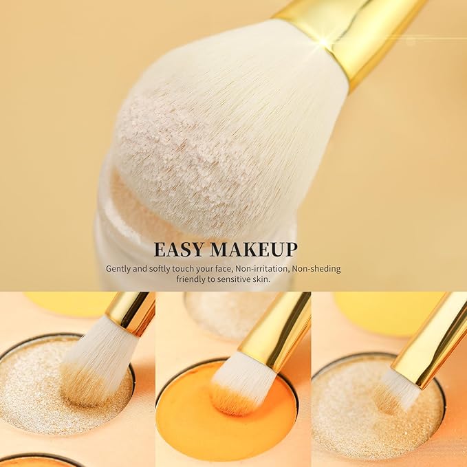 DUcare Makeup Brushes 15Pcs Makeup Brush Set with Holder Premium Synthetic Powder Foundation Contour Blush Concealer Eye Shadow Blending Liner Make Up Brush Kit gold-silver
