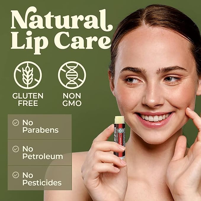 SPF Lip Balm 4-Pack by Earth's Daughter - Lip Sunscreen, SPF 15, Organic Ingredients, Strawberry Flavor, Beeswax, Coconut Oil, Vitamin E - Hypoallergenic, Paraben Free, Gluten Free