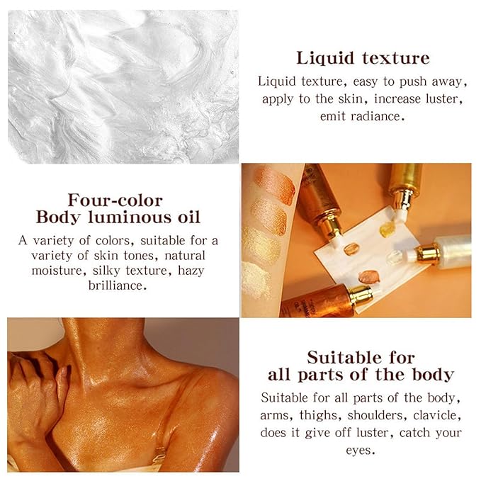 Shimmer Body Oil, Highlighter Makeup Smooth Glitter Glow Liquid Foundation for Face & Body,Liquid Illuminator Body Shimmer Lotion for Women (1# Pearl White)