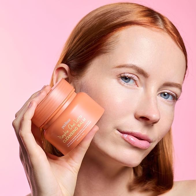 pūrlisse Pumpkin Chai Latte Cleansing Balm - Hydrating Facial Cleanser Enriched with Pumpkin, Chai & Soy Milk - Makeup Remover Balm & Gentle Face Wash for Women & Men (3.4 oz)