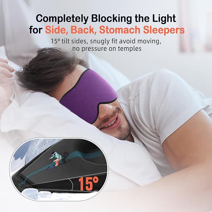 LitBear Sleep Mask for Side Sleeper Women Men, Eye Mask for Sleeping Light Blocking, 3D Contoured Cup Sleeping Mask, Soft Breathable Sleep Eye Mask with Adjustable Elastic Strap for Flight Nap