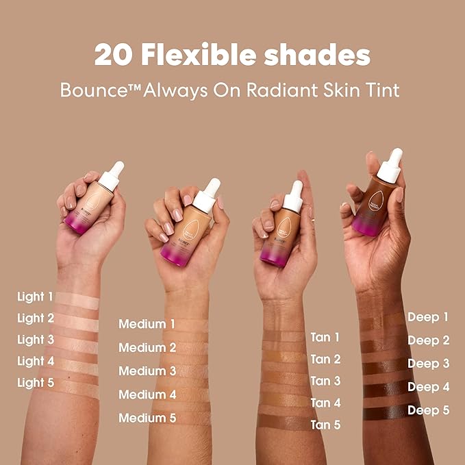 Beautyblender 12-Hour Always on Radiant Skin Tint, Breathable Serum Foundation Stays Put for All Day Long Wear, Infused with Hyaluronic Acid & Niacinamide, Deep 1
