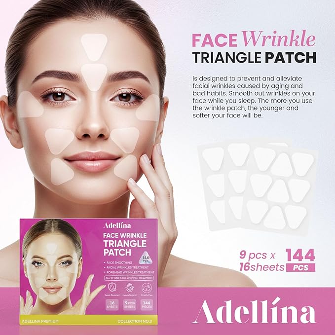 New Anti Facial Wrinkle Patches: Anti Wrinkle Patches Overnight - Smile Line Pathces - Facial Wrinkle Patche for Forehead, Smile Line, Under Eye 144 Pcs (1 Count (Pack of 144), Unscented)
