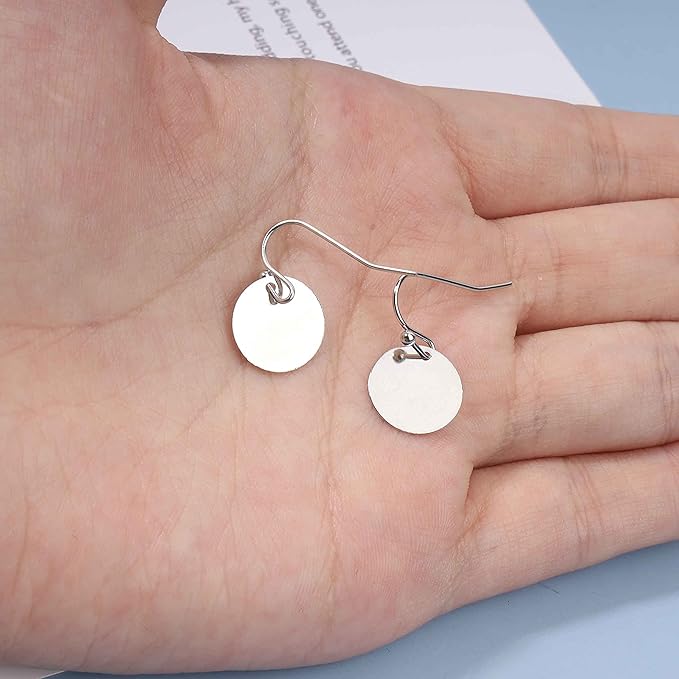 Boho Disc Coin Drop Earrings Tiny Circle Dangle Earrings Silver Smooth Coin Hook Earrings Minimalist Geometric Earrings for Women and Girls