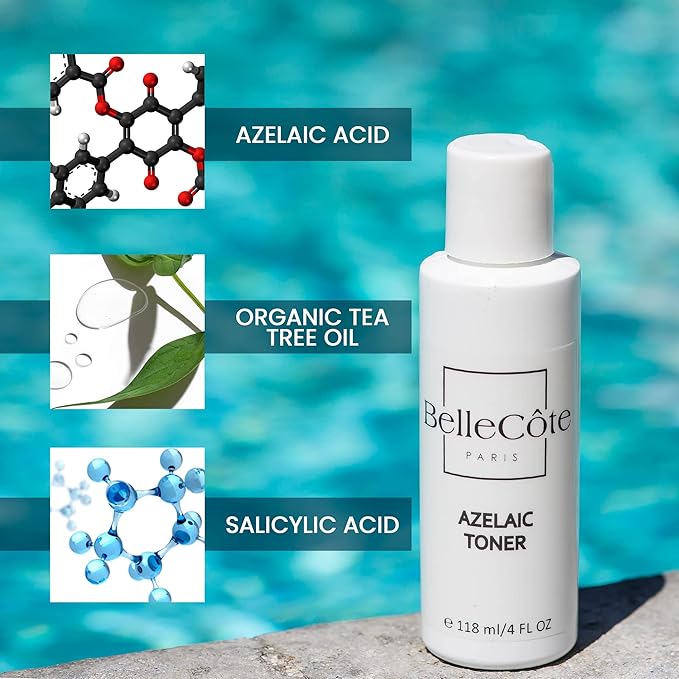 Skin Care Acne Treatment Toner - 10% Azelaic Acid, 2% Salicylic Acid, Tea Tree Oil Clean and Clear Acne Serum, Rosacea Treatment for Face, Reduces Blackhead | 4oz
