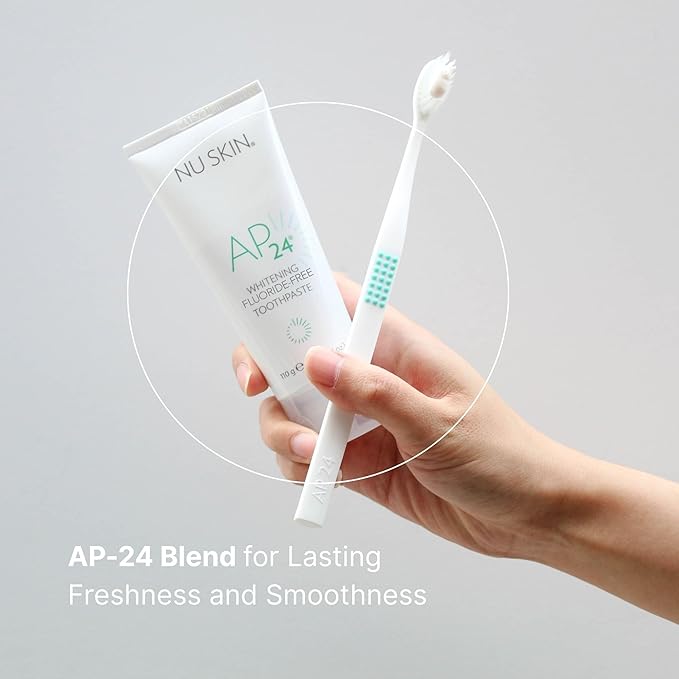 Nu Skin AP 24 Whitening Fluoride - Free Toothpaste | AP 24 Blend | Vanilla Mint Flavor | Brightens Teeth | Removes Surface Stains | Prevents Dental Cavities & Plaque | Enamel-Safe | 4 oz | 2 Pack