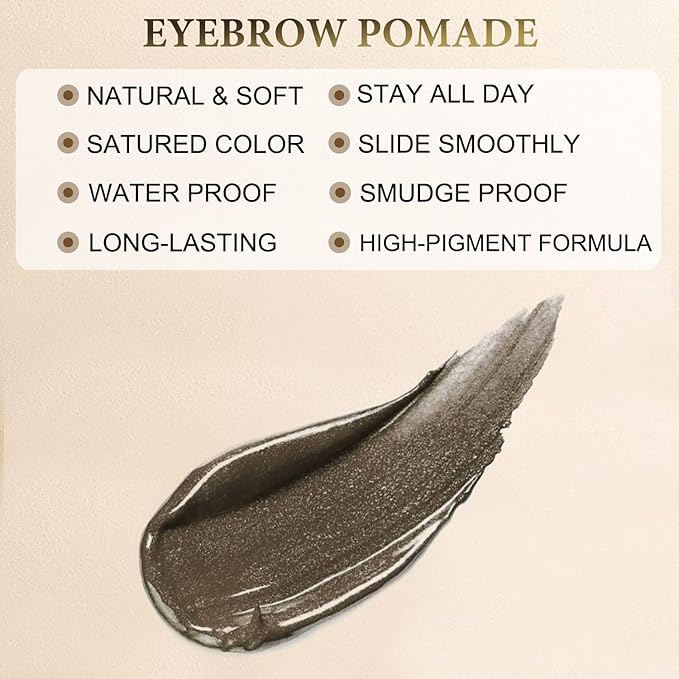 Eyebrow Pomade - Waterproof Brow Pomade for Long-lasting Results,Smudge Proof and Sweat Resistant Formula,Natural Eyebrow Makeup for All Skin Types and Tones - Ebony