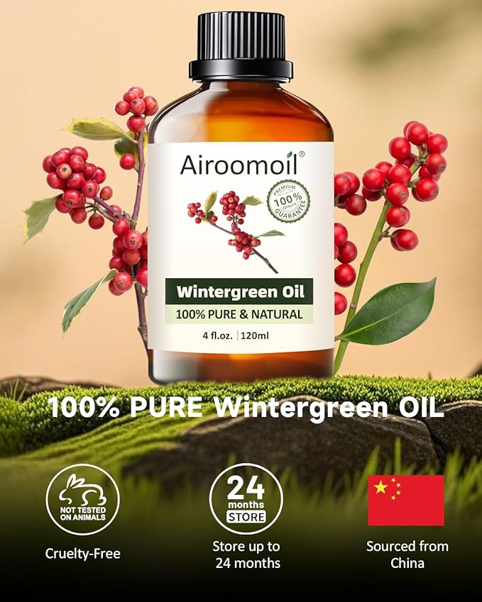 Pure Wintergreen Essential Oil, 100% Pure Natural Wintergreen Essential Oil, Premium Grade Essential Oils for Diffusers for Home, Skin, Care Massage, Soap Make, Aromatherapy, 4 Fl Oz | 120ml