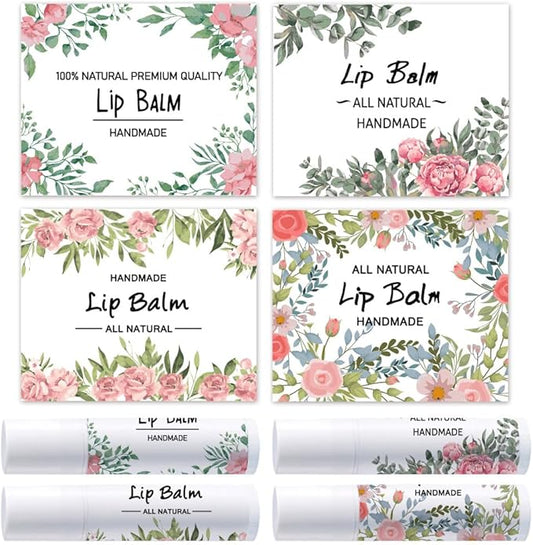 OLYCRAFT 100Pcs 4 Style Lip Balm Label Sticker Flower Pattern Labels Stickers Adhesive Lip Balm Label Sticker Plastic Lipstick Tag Stickers for Lip Balm Container Tubes 1.7x2.1 inch