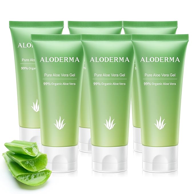 Aloderma 99% Organic Aloe Vera Gel for Face Made within 12 Hours of Harvest, Natural Hydrating Pure Aloe Vera Gel for Soothing Skincare, Moisturizing Aloe for Skin, Face, Sensitive Skin, 4oz - 6ct