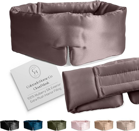 Colorado Home Co Cozy Silk Eye Mask - Blackout, Adjustable for Side Sleepers & Travel, Cloud Eye Covers, Mauve
