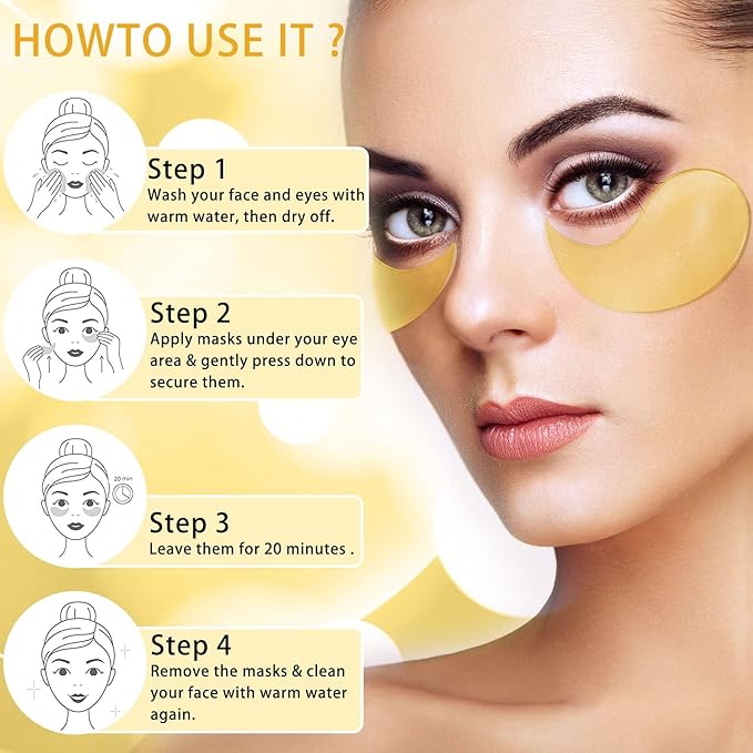 24K Gold Under Eye Patches Gel Eye Pad Hot Cold Eye Mask,Eye Masks Skincare for Removing Dark Circles and Puffiness,Reduce Wrinkles,Eye Bags and Fine Lines (68 Pcs