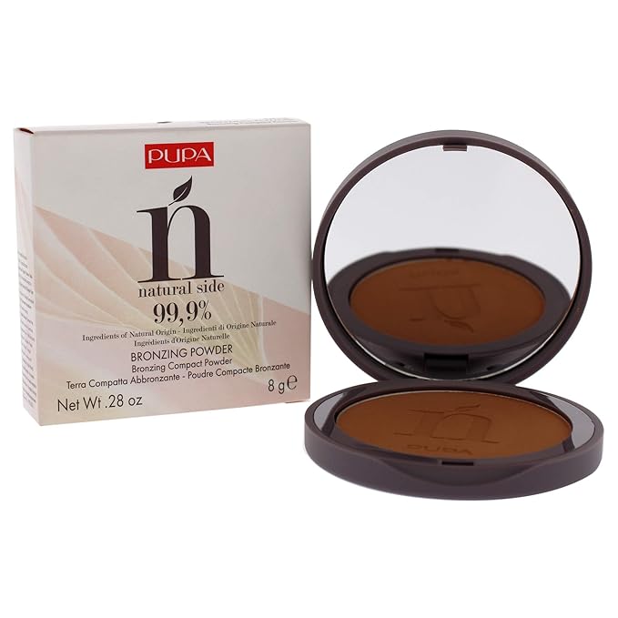 PUPA Milano Natural Side Bronzing Powder 003 Intense Bronze - Add Warmth and Glow to Skin - Easy Blending Bronzer Contour Makeup Powder to Brighten Complexion - 99.9% Natural Formula - 0.28 oz
