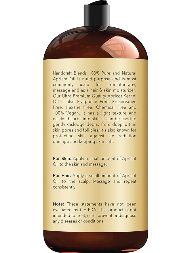 Handcraft Blends Apricot Kernel Oil - Cold-Pressed 28 Fl Oz - 100% Pure and Natural - Premium Grade Carrier Oil for Skin and Hair - Hair and Body - Massage - Hexane-Free