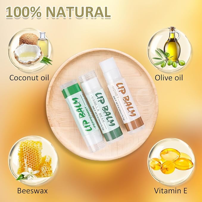 24 Pack Lip Balm Bulk, Vanilla Mint Honey, 100% Natural Lip Balm with Vitamin E and Coconut Oil, Moisturizing Lip Balm for Dry Lips