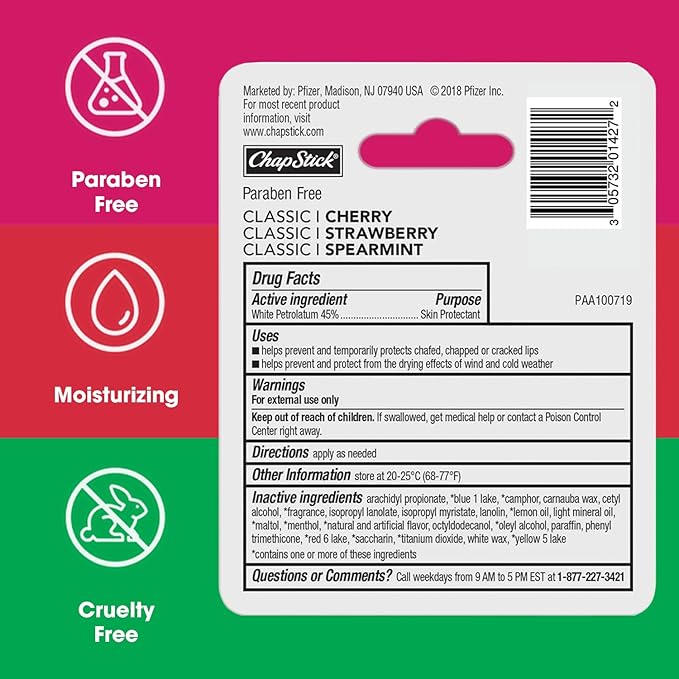 ChapStick Lip Care Set, Classic Collection 3-Pack – Spearmint, Cherry, and Strawberry Lip Balm, 0.15 Ea