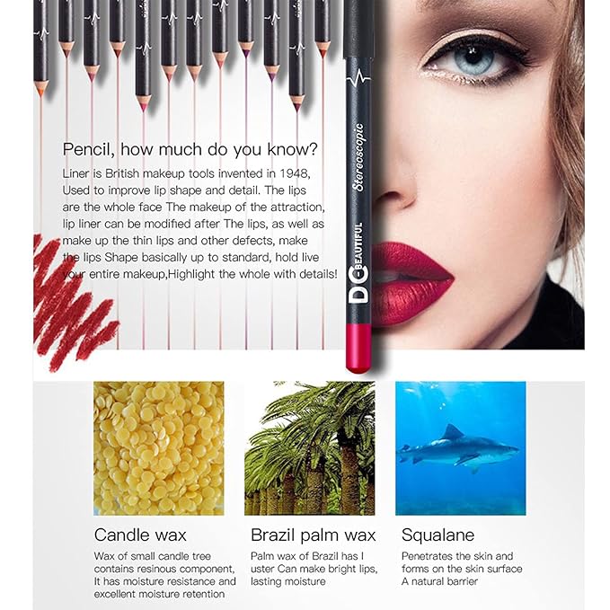 DC-BEAUTIFUL 12Pcs Lot Set 12 Colors Lip Line