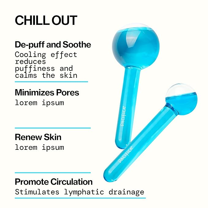 Pacifica Ice Roller Cryo Globes – Cooling Glass Facial Massager for Face, Eyes & Neck – Cold Therapy Beauty Tool for Puffy Eyes, Dark Circles, Redness, Wrinkles – Skin Care Gift for Women & Men