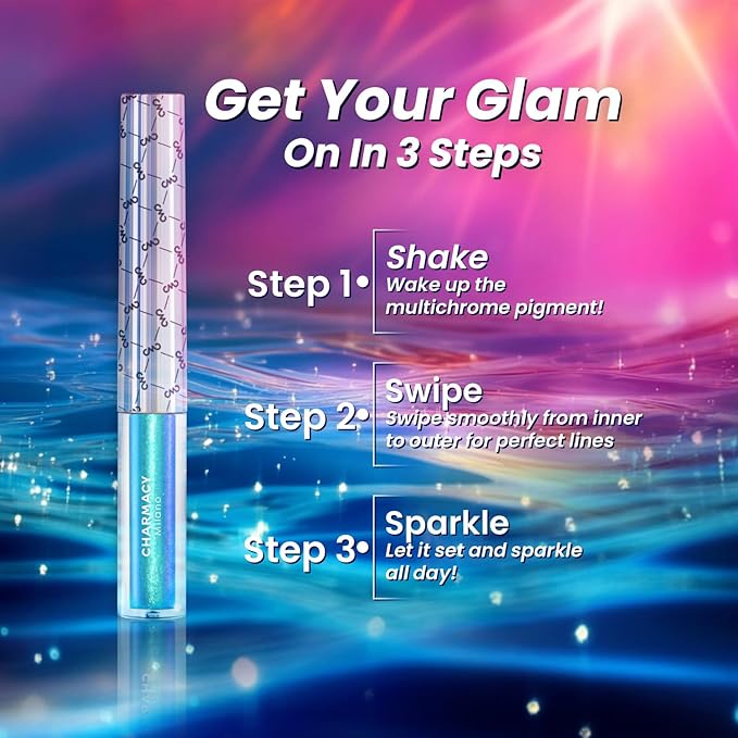 CHARMACY Chameleon Liquid Eyeliner, Liquid Glitter Eyeliner, Highly Pigmented, Metallic MultiColor Shifting waterproof Eyeliner, Ultra-Fine Tip, Longwearing, Smudge-proof (#307)