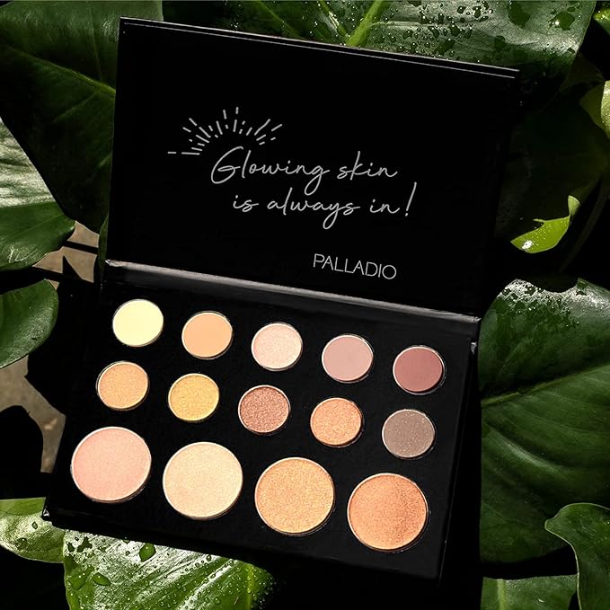 Palladio Sun-Kissed Mirage Eyeshadow Highlighter Palette, Warm Flawless Look, Matte and Shimmer Finishes, 14 Curated to Ensure Rich and Highly Pigmented Colors, All Day Wear (SUN-KISSED)