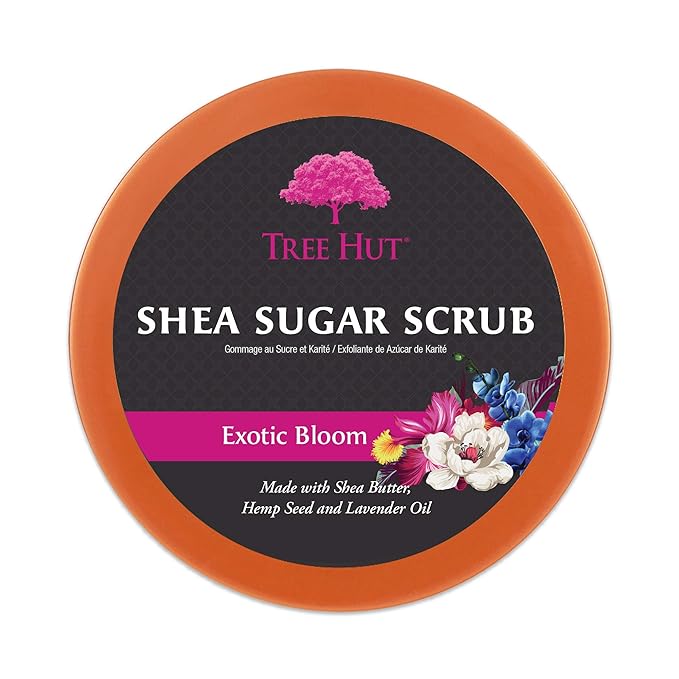 Tree Hut Exotic Bloom Shea Sugar Scrub | Exfoliating Body Scrub Removes Dead, Dry Skin for a Soft & Hydrated Feel | Nourishing Essential Body Care | 18 fl oz.