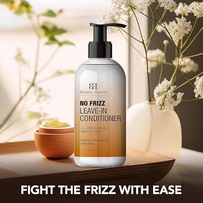 Botanic Hearth Leave In Conditioner For Curly, Frizzy, Dry, Damaged Hair | Detangling Conditioner With Shea Butter, Argan Oil & Allantoin | Smooth Flyaways & Add Shine | For All Hair Types | 8 Oz