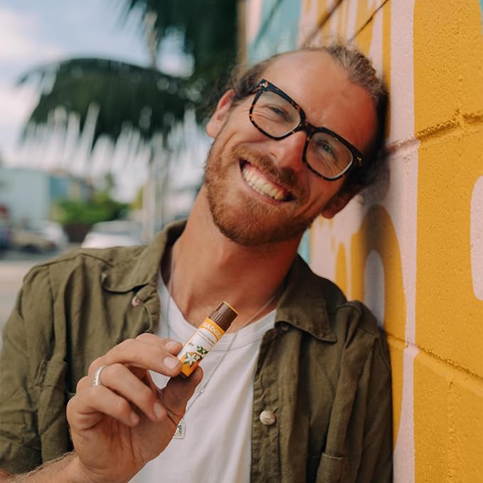 Badger - Cocoa Butter Lip Balm, Sweet Orange, Certified Organic Lip Balm, Fair Trade, Lip Butter, Lip Balm Cocoa Butter, Cocoa Care Lip Balm, 0.25 oz (4 Pack)