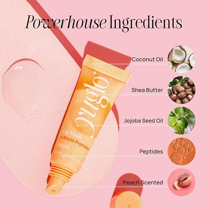 YUGLO Lip Sleeping Mask with Multi-Peptides | Peach Flavor | Hydrating & Plumping Lip Treatment for  Dry, Chapped Lips | Nourishes & Moisturizes | Overnight Lip Repair