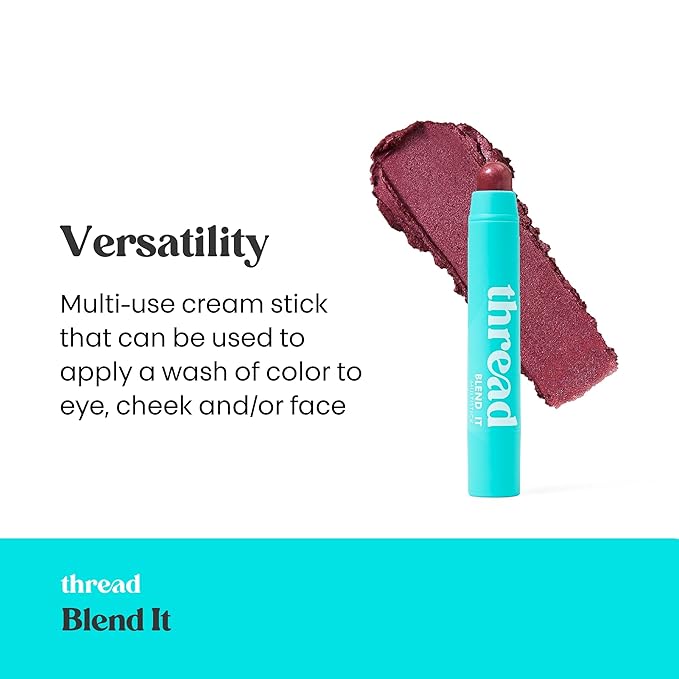 Thread Beauty Blend It Multi-Stick, Creamy, Buildable Color and Highlighter for Eyes, Cheeks, and Face, Fearless - Plum Shimmer