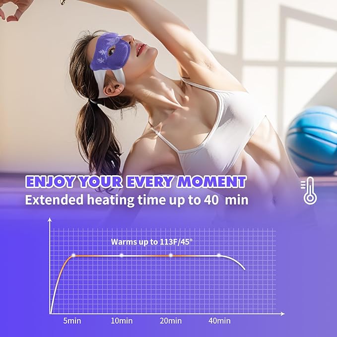 18 Packs Lavender Steam Eye Masks for Dry Eyes 40 Mins Warm Eye Mask Heated Eye Mask Reduce Puffiness Dark Circles Travel Essentials Eye Masks for Sleep Disposable(Lavender,Hollow)