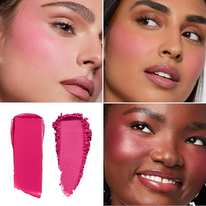 Blush Palette Duo – Cream & Powder Blush Set in Rose Red, Highly Pigmented & Blendable, Long-Wearing & Moisturizing, Skin-Friendly & Magnetic Pan, for Cheeks, Eyes & Lips (2Pack,Berry Bliss)