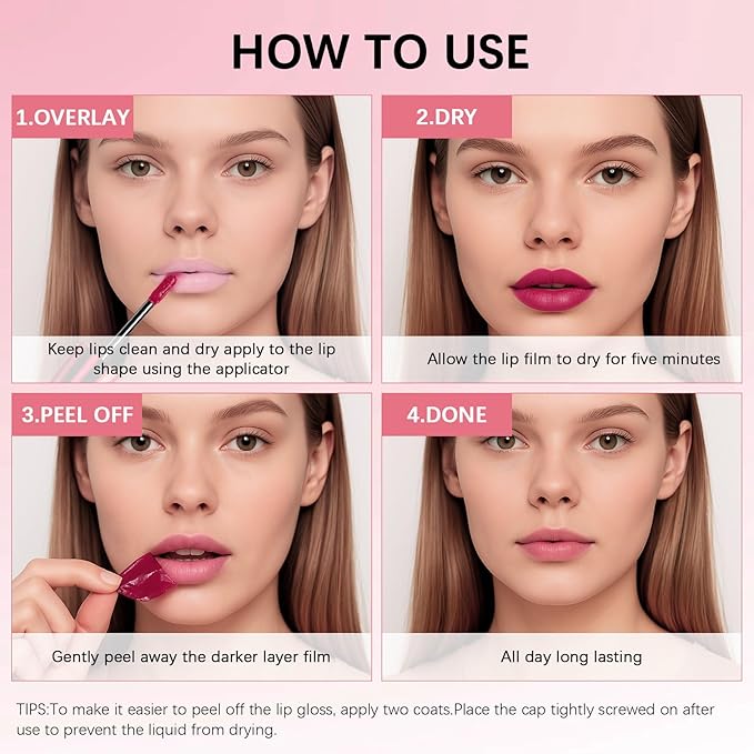 QueenDiary Lip tint Peel Off Lip Stain，Lip Stain Waterproof， Lip Tattoo Peel Off with Matte Finish, Long Lasting, Transfer-proof, Highly Pigmented Color (Crush Stain)