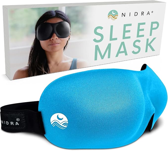 Nidra Contoured Sleep Mask for Side Sleepers – Zero Pressure Fit, Light Blocking Eye Shade for Sleeping & Travel – Blue, Standard Size