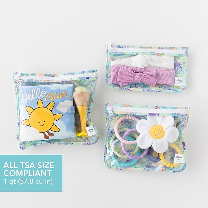 Bumkins Disney Travel Bag, Toiletry, TSA Approved Pouch, Zip Bag, Quart Size Airline Compliant, Clear-Sided, Baby, Diaper Bag Organization, Makeup, Accessories, Packing, Set of 3 Sizes, Aloha Stitch