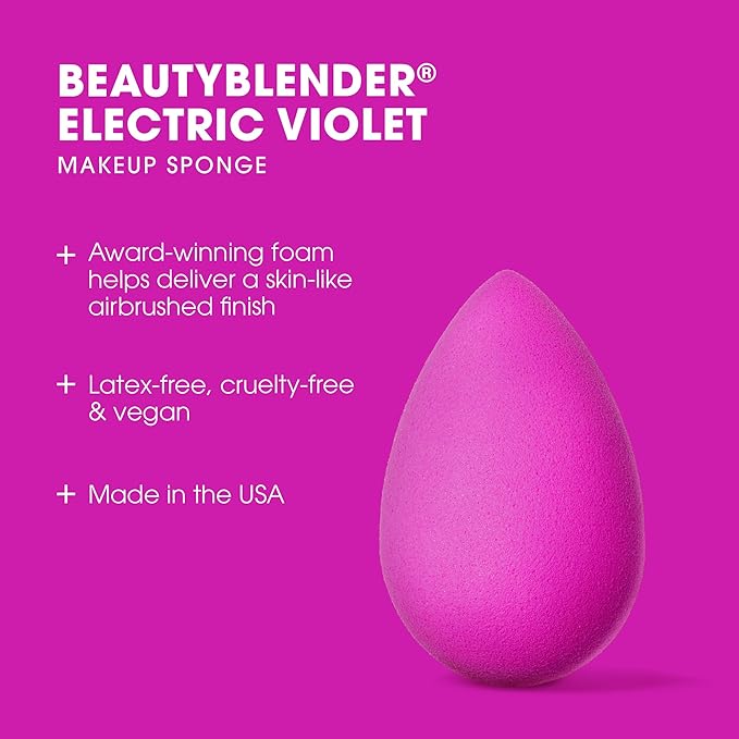 Beautyblender® | Electric Violet Beauty Blender Makeup Sponge, Super-Soft Foam Easily Blends Foundations, Powders & Creams, Made in USA, Reusable, Washable, Streak Free Application, Vegan