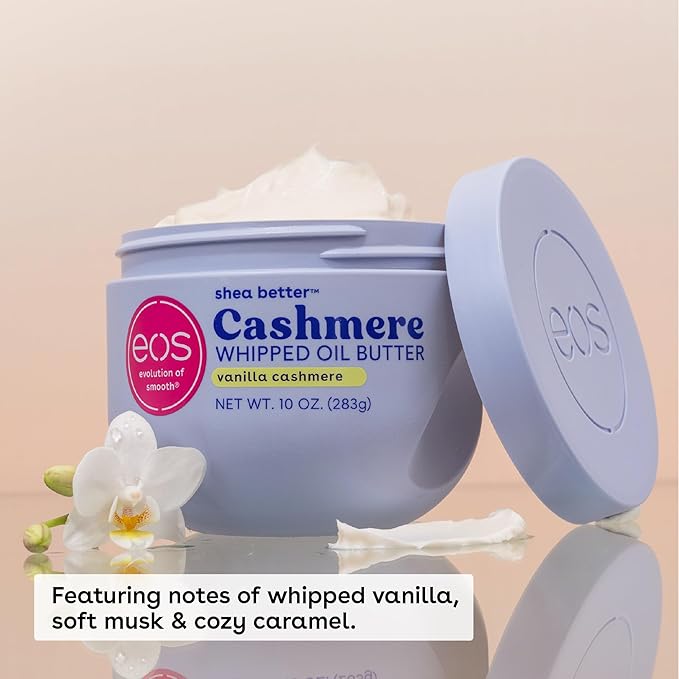 eos Cashmere Whipped Oil Body Butter, Vanilla Cashmere, 72 Hour Weightless Moisture For Dry Skin, Rich Formula and Deep Hydration, 10 oz
