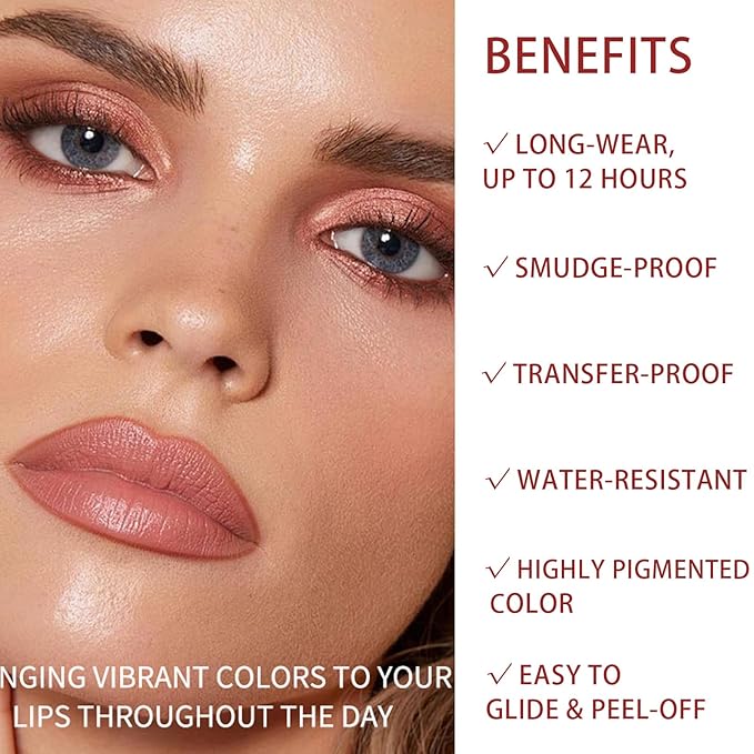 3PCS Peel Off Lip Liner Stain Set, Tattoo Lip Liner Peel Off Lip Stain with Tweezer, Long Lasting, Waterproof, Transfer-proof, Highly Pigmented Matte Finish Lip Tint Stain