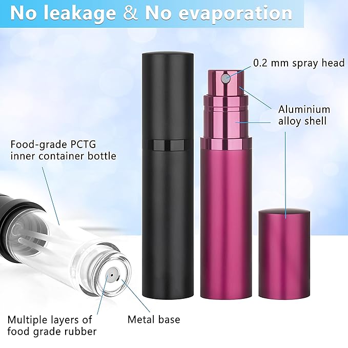 3-Pack 5ml Refillable Perfume Atomizer Travel Bottle Leakproof Luxury Travel Perfume Refillable Bottle, Portable Fragrance Atomiser (Black & Grey & Rose Red)