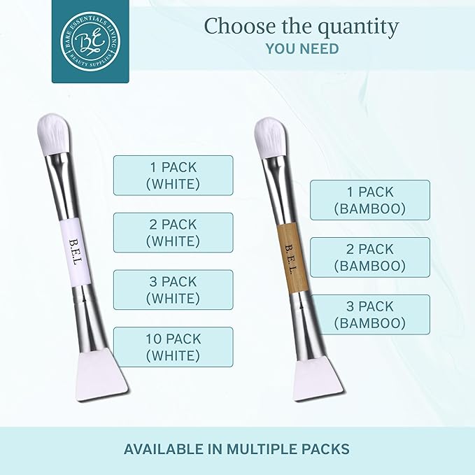 Bare Essentials Living - Clay Face Mask Brush (2 Pack, Bamboo) Dual Soft Silicone Face Mask Applicator Brush Tool, Great Facial Essentials, Moisturizer Applicator & Skincare Brush for Facials