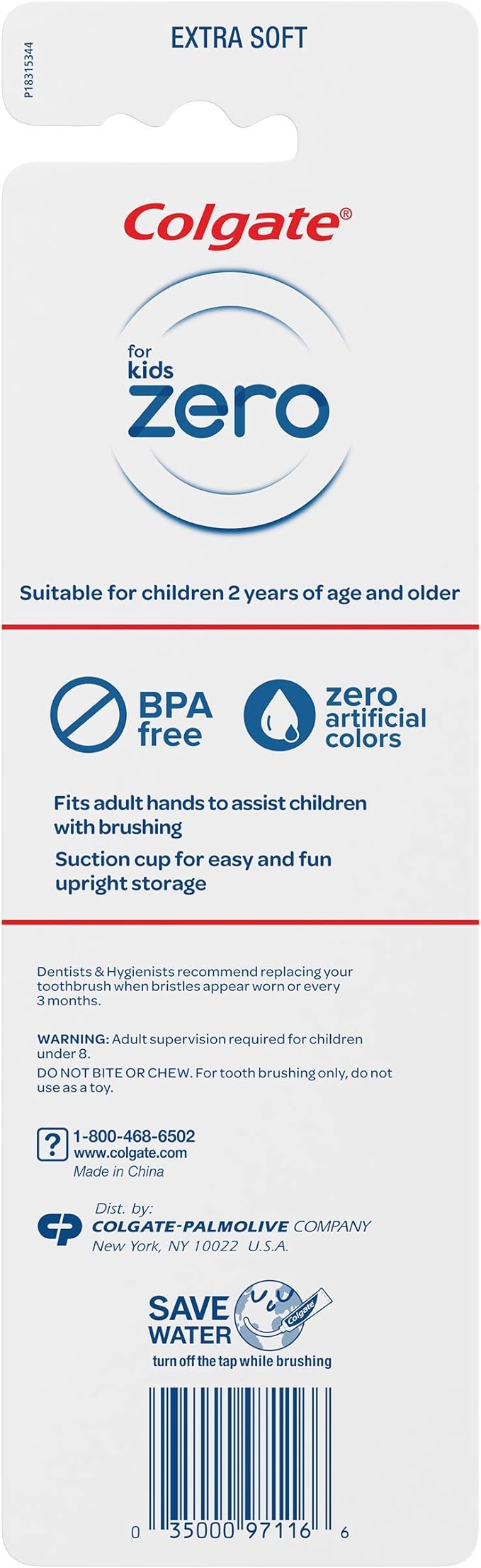 Colgate Zero Kids Toothbrush with Extra Soft Bristles and Suction Cup Holder, BPA Free - 2 Count